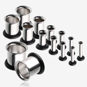 12 to 00 Gauge Single Flared Steel Ear Gauge Plug Set
